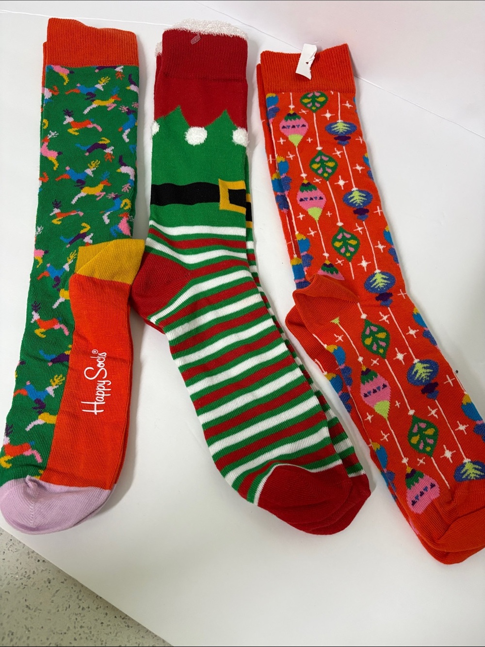 Happy Socks Men’s Holiday Crew Socks - Green, Red & Orange